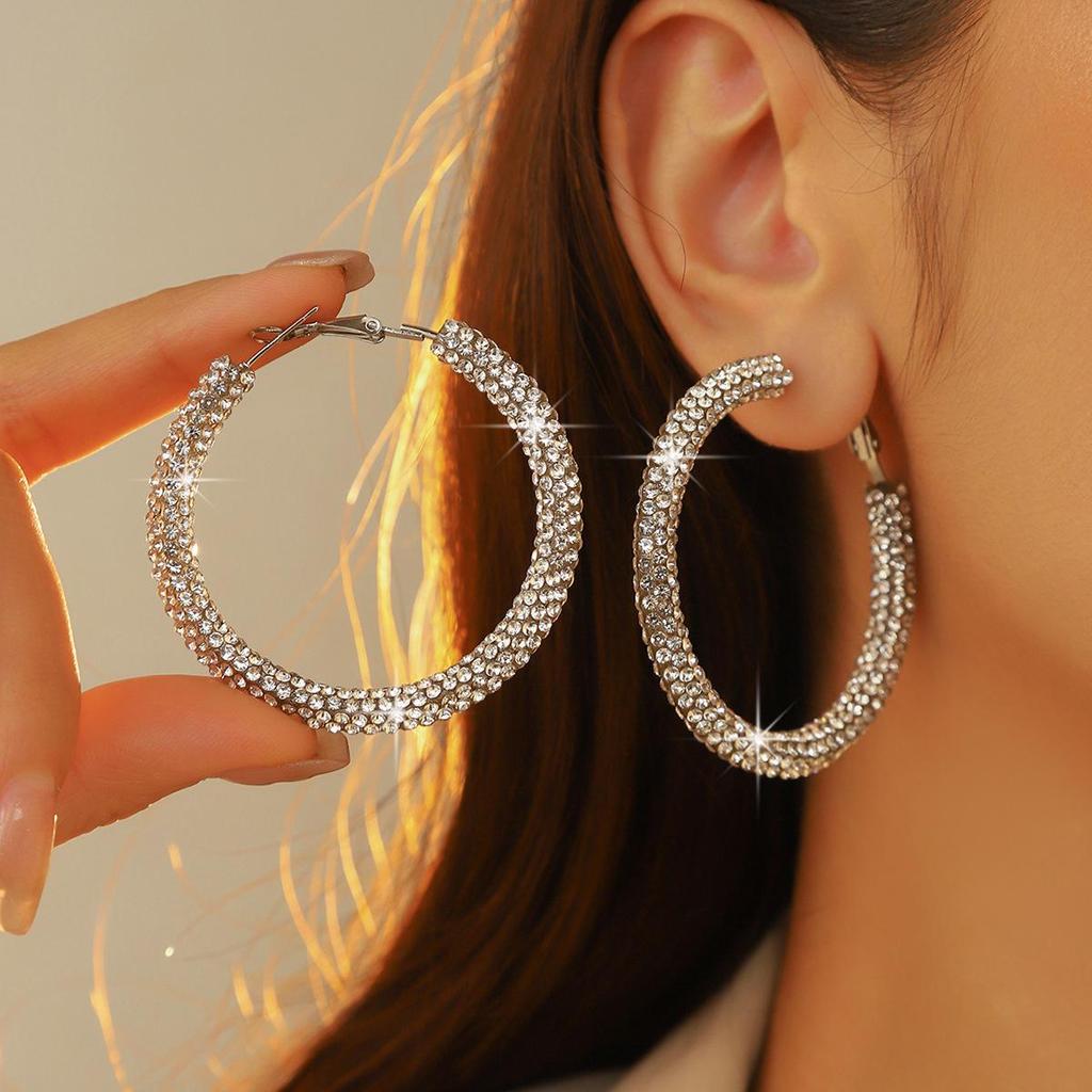 Luxury Rhinestone Hoop Earrings: Simple, Fashionable, and Exaggerated Design for Women