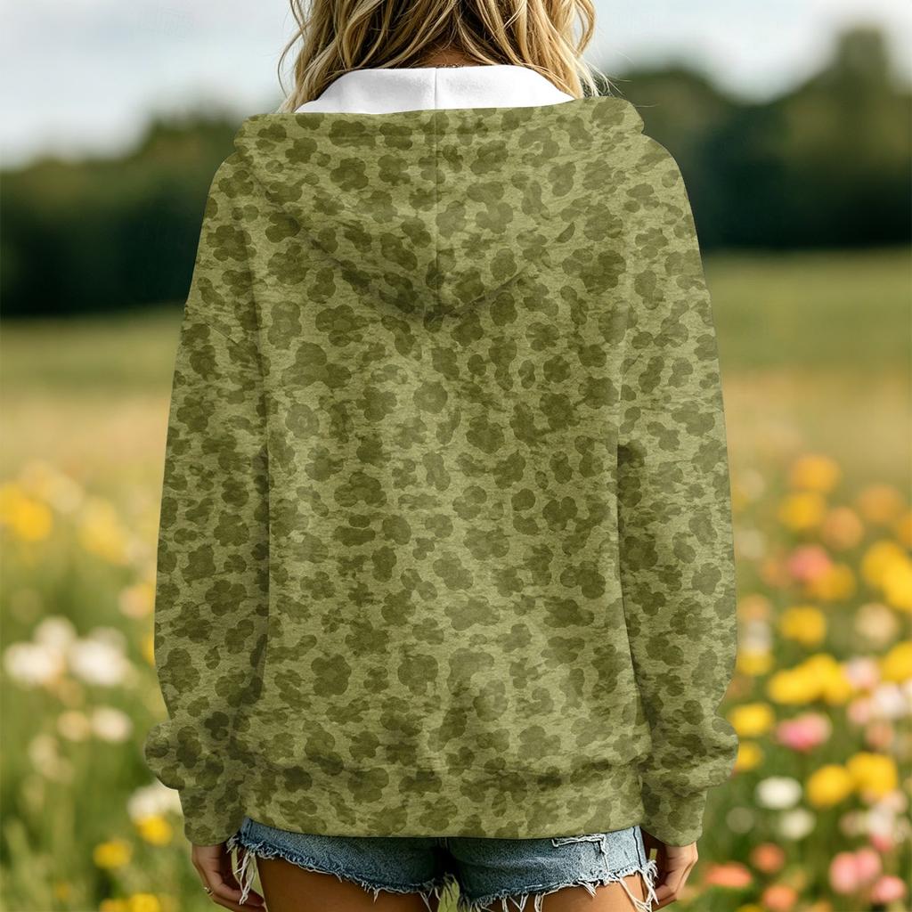 Damen Casual karierte Kapuzenjacke mit langen Ärmeln, Taschen und
