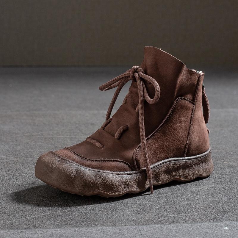Fashion AIYUQI Women Ankle Boots 2025 Genuine Lenther Women Booties Non-slip Vintage Lace-Up Large Size Flats Female Motorcycle Boots