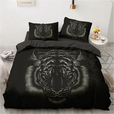 Parure de lit avec housse de couette et imprimé tigre pour enfants et adolescents, simple, double, Queen, King size, en polyester