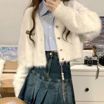 Plush Cardigan Sweater Women Short Loose Soft Glutinous Gentle Casual Versatile Spring and Autumn Sweater Cardigan Female Tops