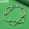 925 Sterling Silver Openwork Heart Side Chain Exquisite Bracelet Gift Jewelry