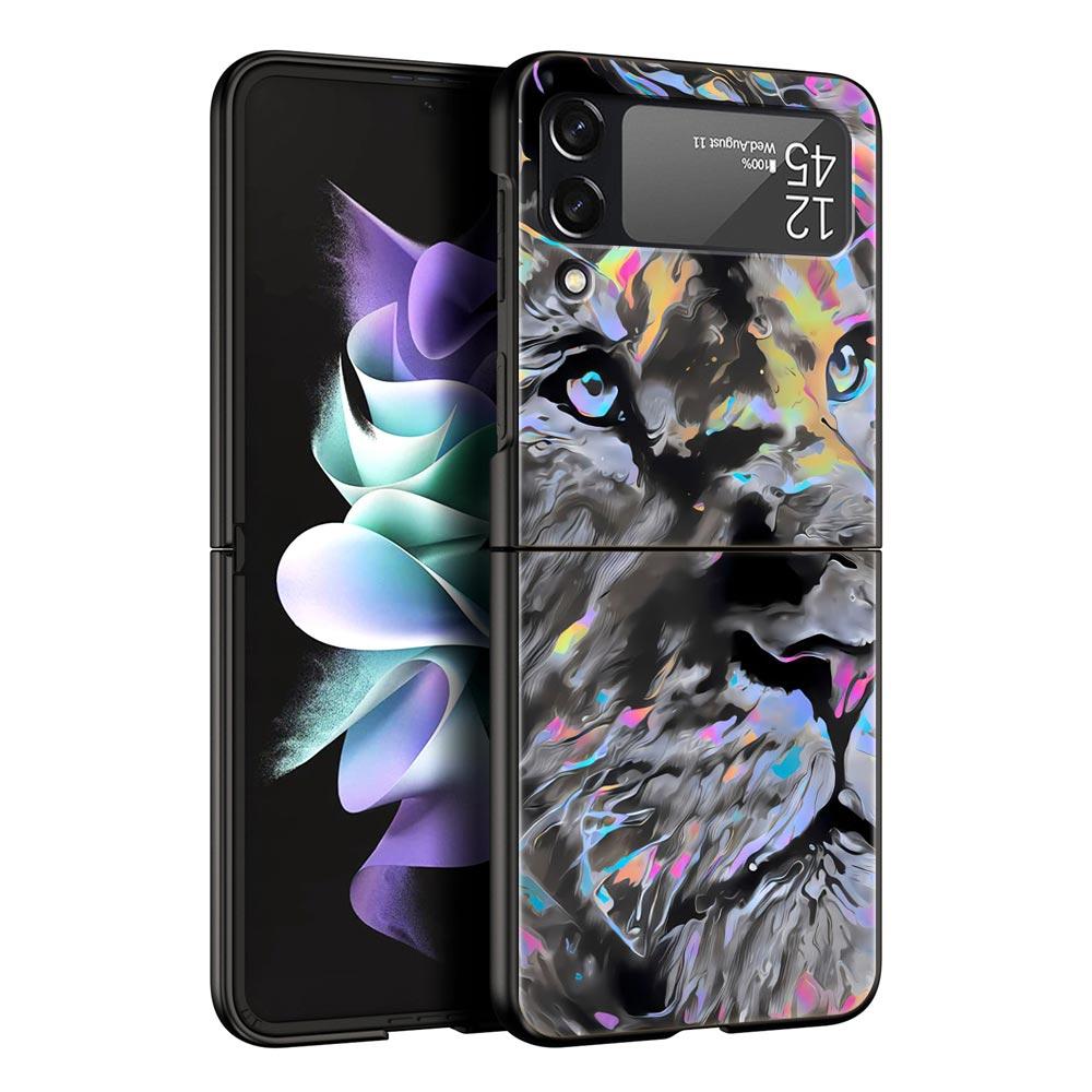 Abstract Surreal Animal Lion Phone Case for Samsung Galaxy Z Flip 3 4 5 Black Folding Mobile Shell Hard PC Coque Protect Cover