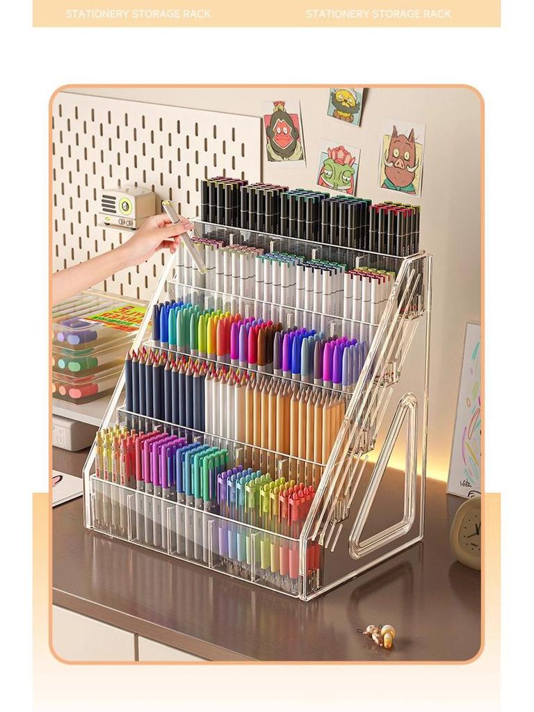 Large Capacity Acrylic Pen Holder for Watercolor and Drawing Pens - Compartmented Storage and Display Rack