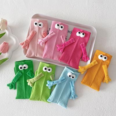 Dopaminfarbene Paar-Magnet-Hand-in-Hand-Socken, Niedliche mittelwadenhohe Socken für Damen und Herren