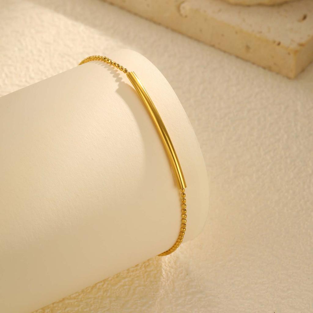 New Minimalist Round Bent Pipe Bead Bracelet for Women, Stainless Steel Gold Color Bracelet Dainty Luxury Jewelry for Gift