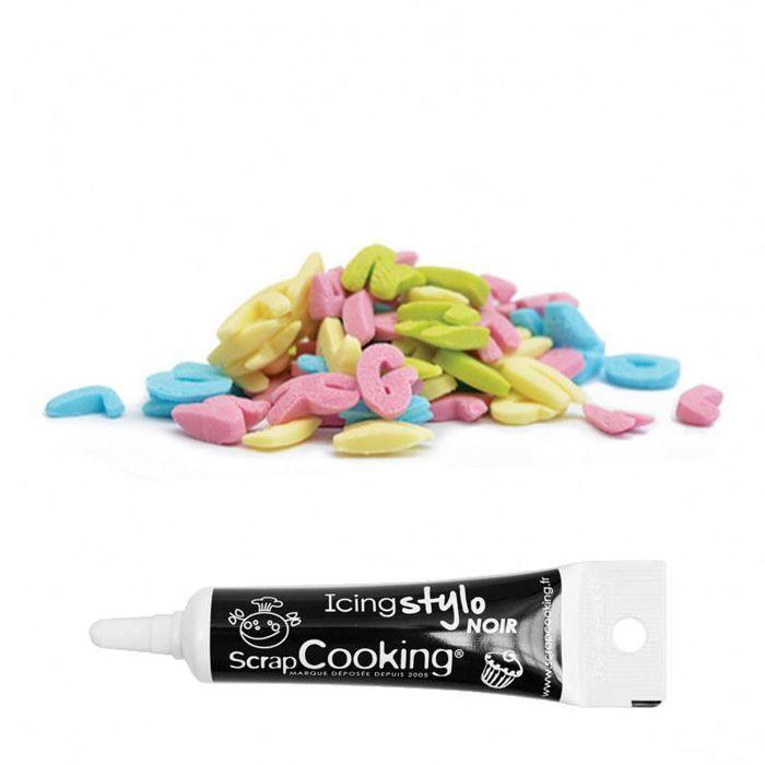 Décors sucrés en pot Alphabet 55 g + Stylo de glaçage noir