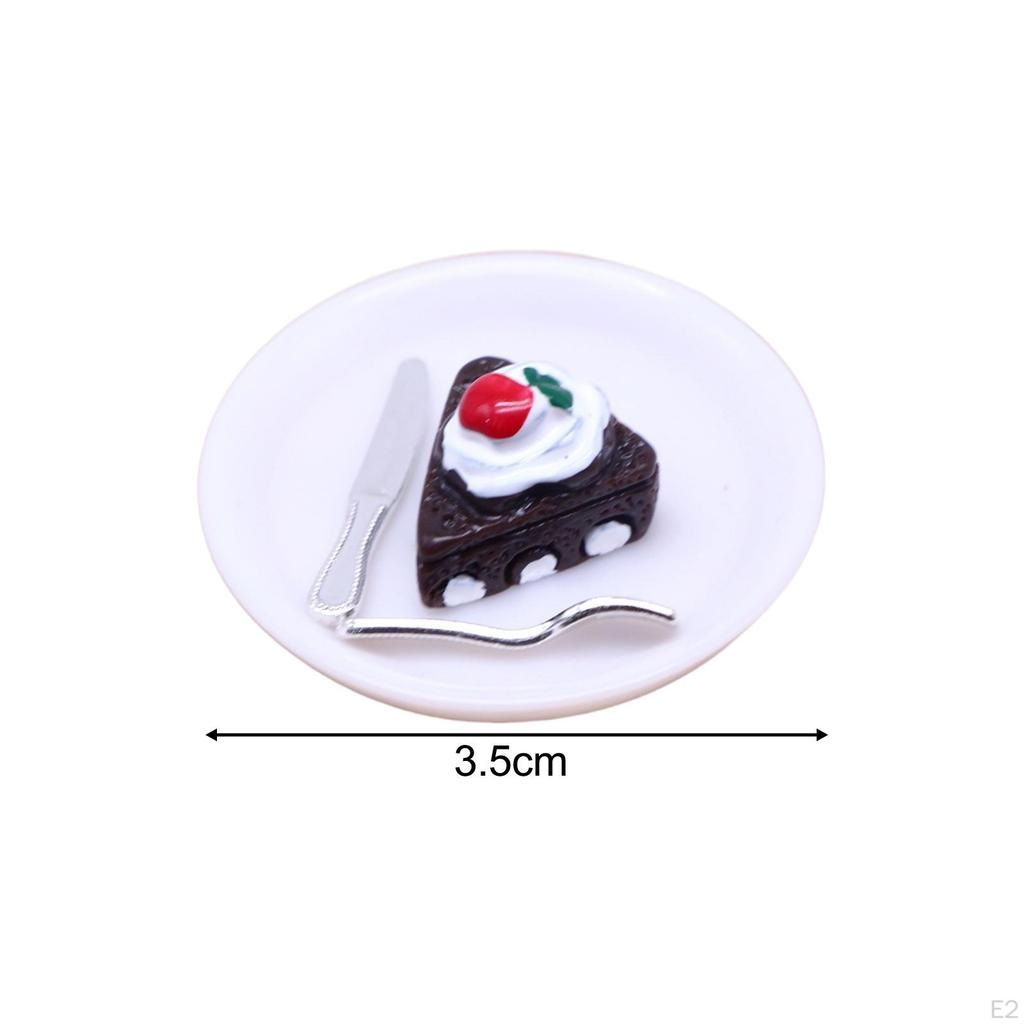 Dollhouse Dessert Cake with Plate, Kitchen Accessories, Miniature Doll Toys for