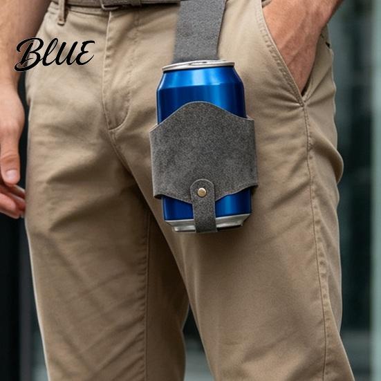Portable Beverage Waist Hands Free Drink PU Holder Pouch Hanging Leather Holster Holder Belt Clip Pouch for Hiking Camping