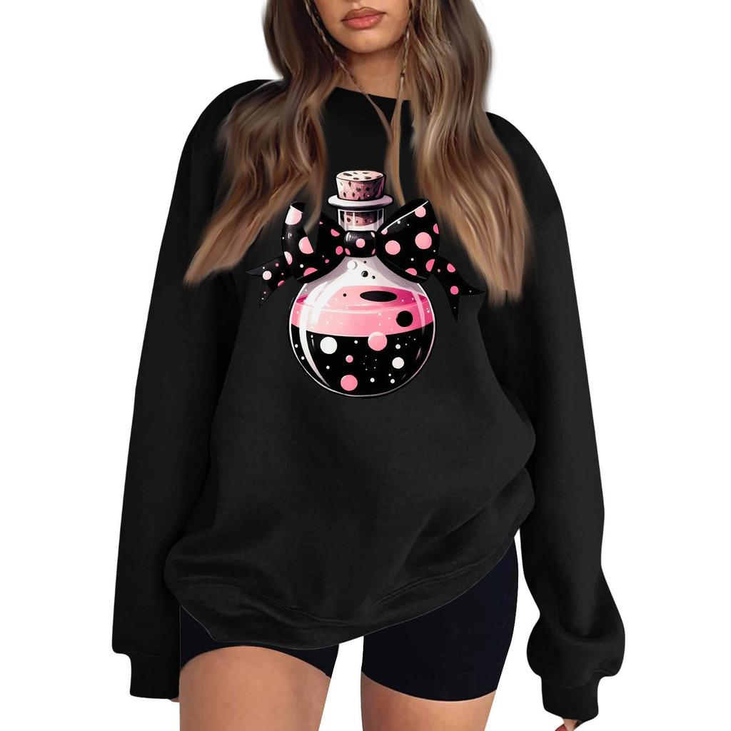 Women's Neck Long Sleeve Loose Fit Casual Sweatshirt Pullover Top with Halloween Print