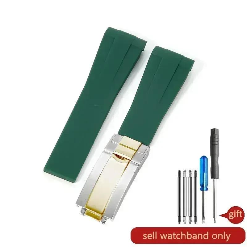 High Quality Black Green Red Blue White Colored Style Silicone Watchband Curved Interface for Rolex Datejust Submariner Strap