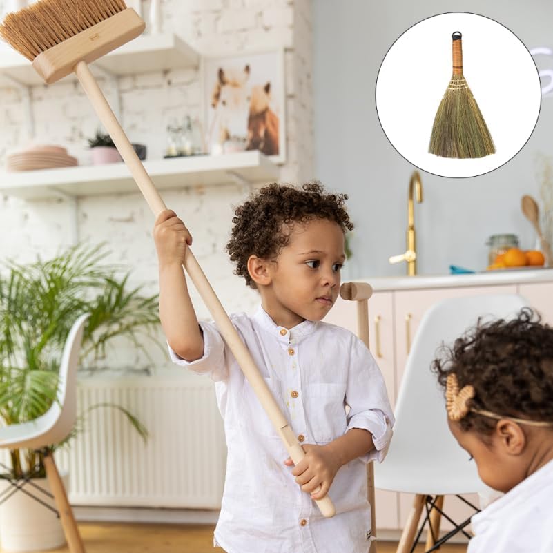 LIFKOME 2Pcs Indoor Grass Broom Whisk Broom Thai Handle Broomstick Sweeping Cleaning Tool Asian Handmade Craft Broom for Home Kitchen Bedroom