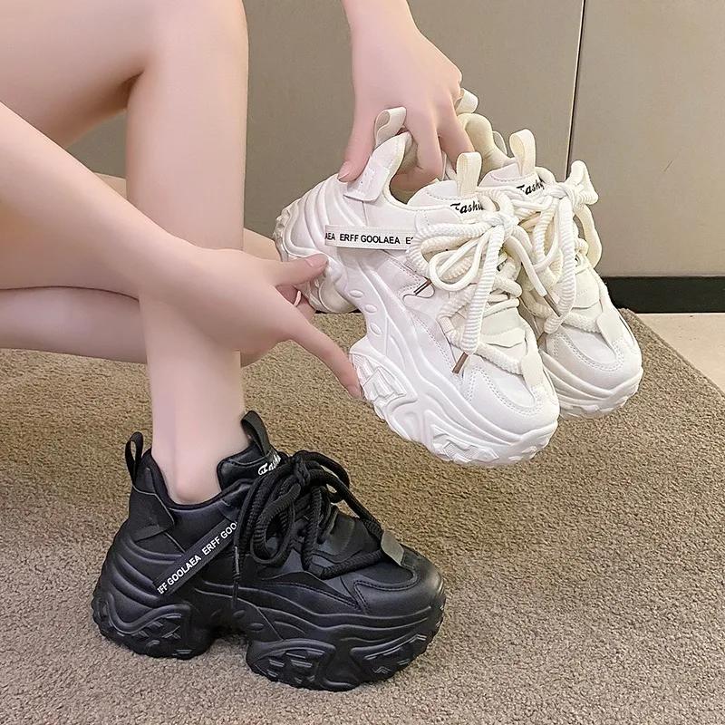 8CM Fashion New Women Platform Sneakers Autumn Spring Breathable Wedges Casual Mesh Shoes High Heels Thick Sole Sneakers Woman