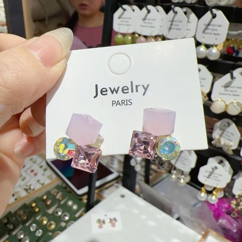 Bunte Strass-Ohrstecker für Frauen, trendig, Rot, Grün, Lila, rund, quadratisch, Statement-Ohrringe, Geometrie, Rosa, Schmuck, Geschenk