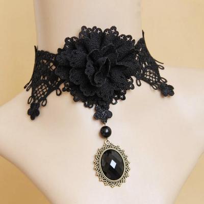 Lace Flower Gem Choker - Women's Fashion Necklace for Nightclubs and Bars