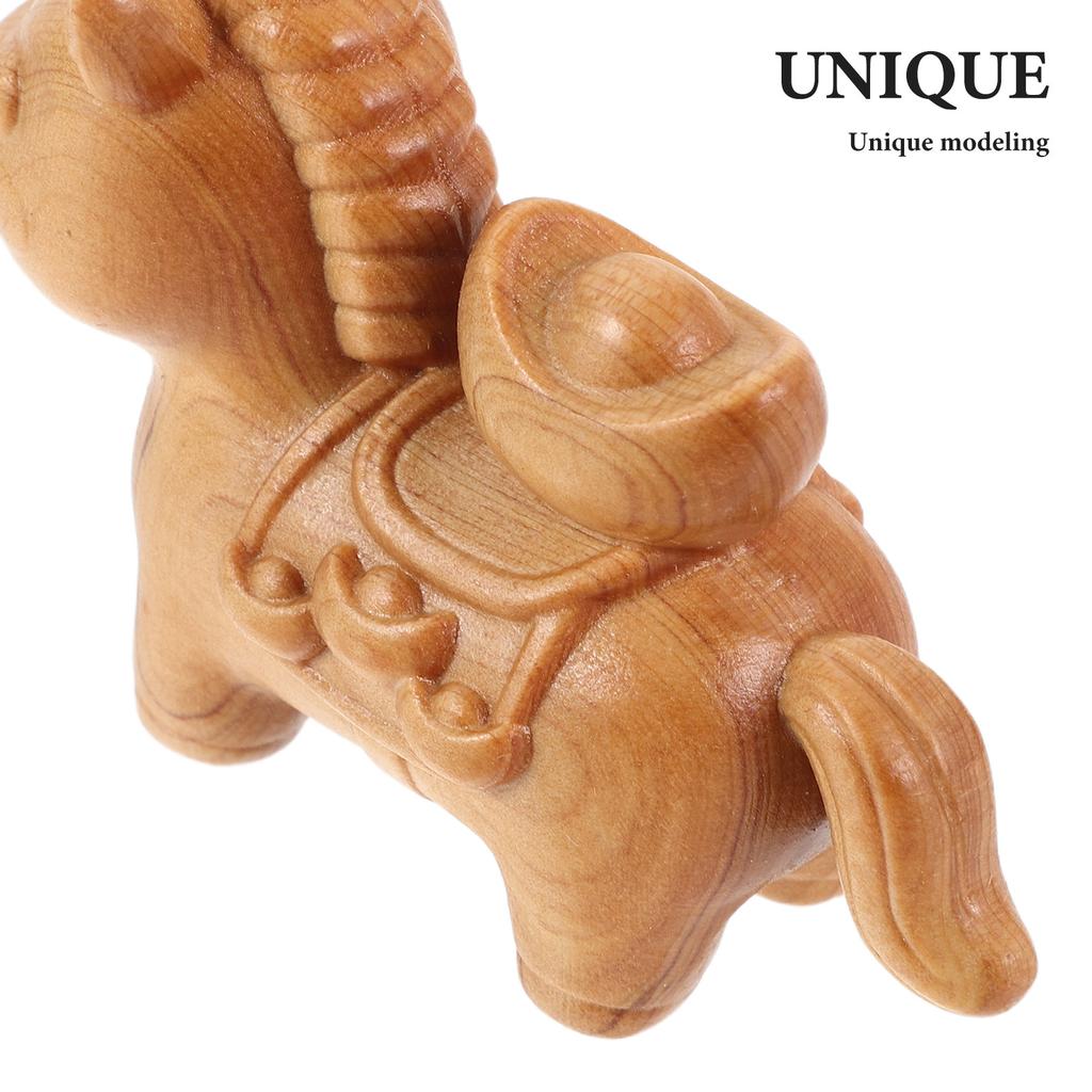 Small Wooden Horse Statue Hand-Carved Vintage Desk Decor Miniature Wood Animal Sculpture Home Office Decoration Feng Shui