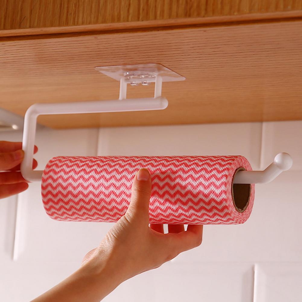 Kitchen Paper Roll Holder Towel Hanger Rack Wall Mounted Self Adhesive Paper Towel Hanger Kitchen Bathroom Supplies