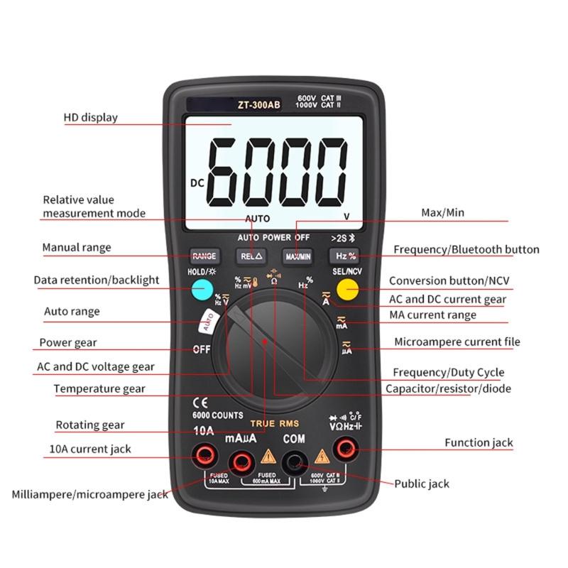 Wireless Connection Digital Multimeter Auto Ranging Tester Measure Voltage Current Resistance with True RMS Accuracy