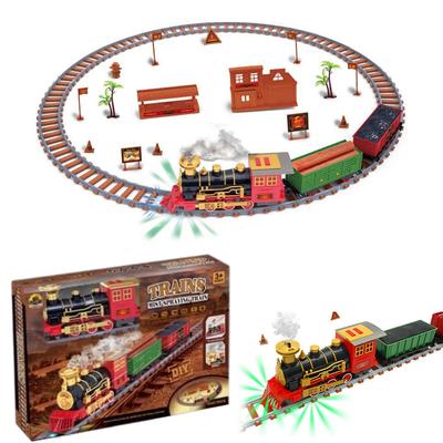 134 190Pcs Classic Christmas Train Set Mini Train Toy Set with with Headlight Smoke Realistic Sounds Electric Rail Car