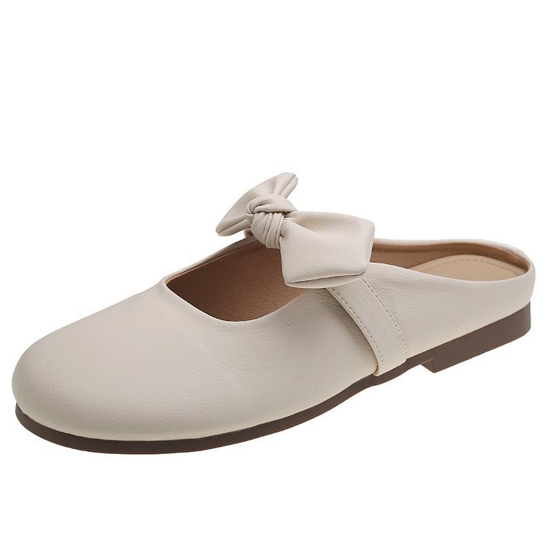 [Uncle Shoes] Half-drag Bow New Summer French Lazy Shoes Soft-soled Bag Head Slippers Women Wear a Pedal