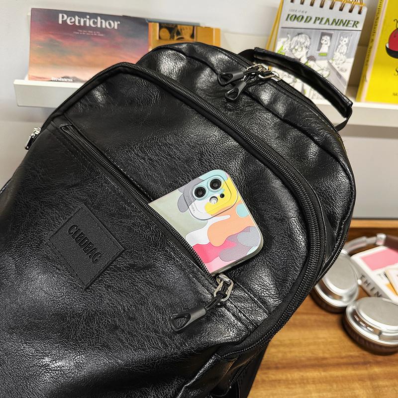 Sac à dos d'étudiant en cuir souple pour homme, grande capacité, pour ordinateur