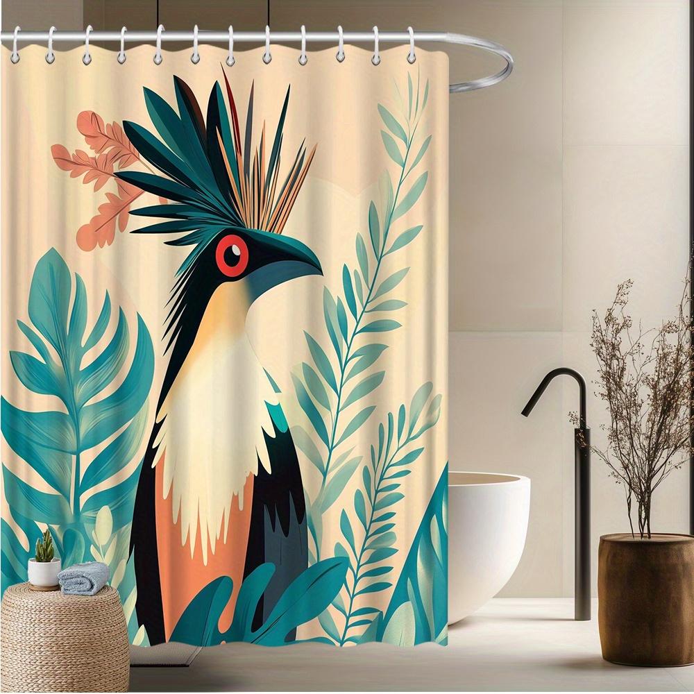 

Шторка для душа с тропической птицей и хохолком, яркая листва и дизайн с экзотической птицей, устойчивый к выцветанию полиэстер, тропический декор для ванной W90xH180cm