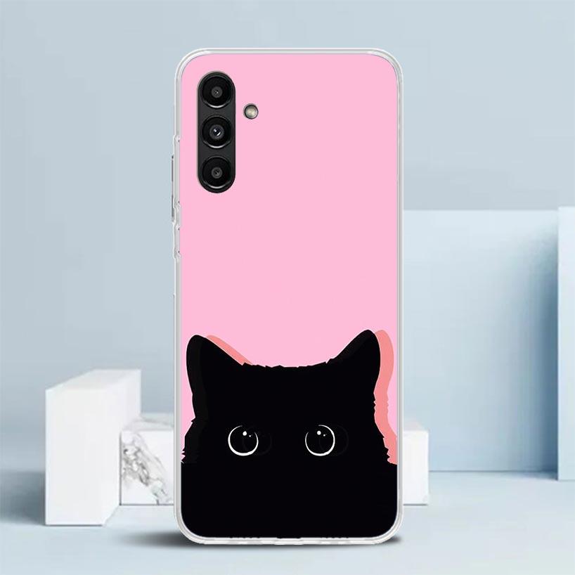 Cartoon Cute Black Cat Phone Case For Samsung Galaxy A17 A37 A57 A16 A15 A14 A13 A56 A55 A54 A53 A36 A35 A34 A33 A26 A25 A24 A23