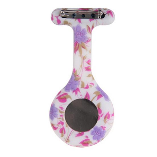 Fashion Patterned Silicone Nurses Brooch Tunic Fob Pocket Watch Stainless Dial