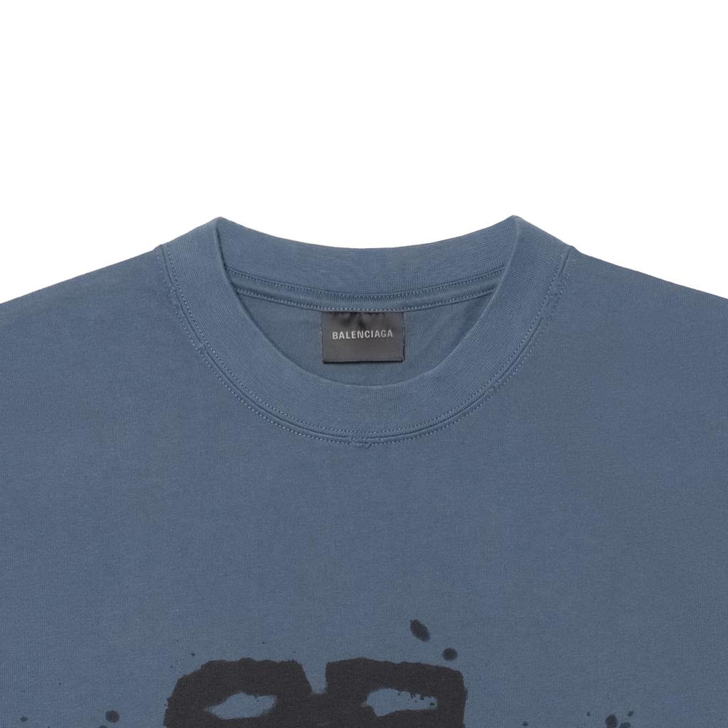 Balenciaga HAND DRAWN BB ICON SS23 T Shirt Regular Fit Men's Washed Blue/Black 612966TNVN44183