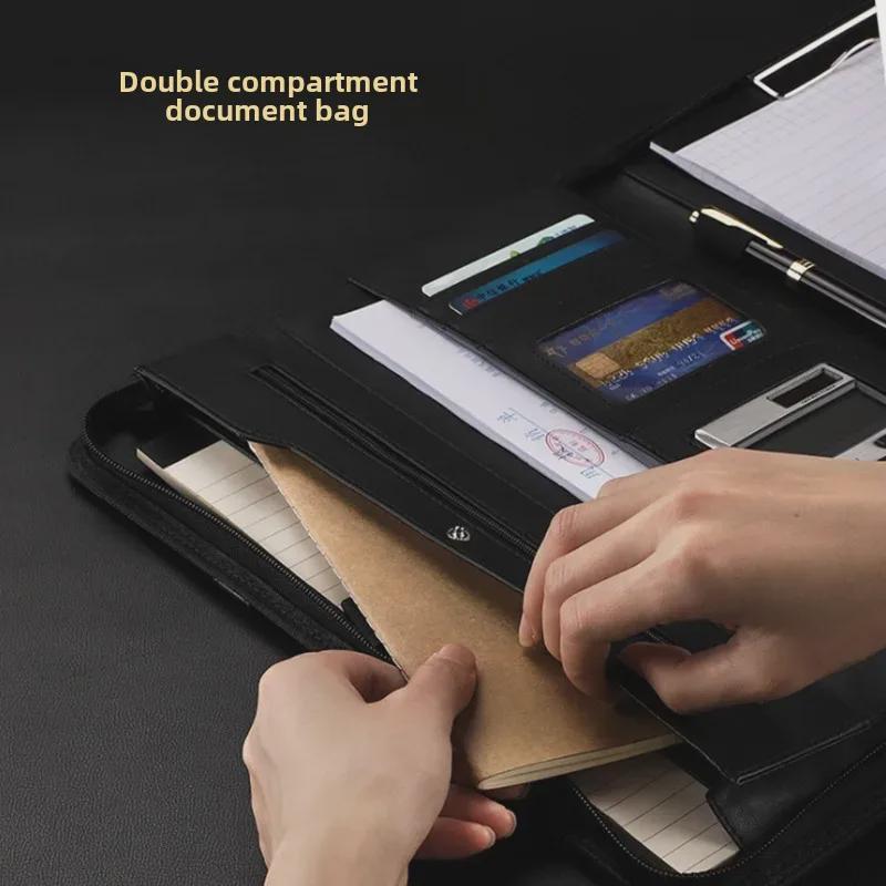 Leather A4 Zippered Business Manager Folder for Contracts and Documents