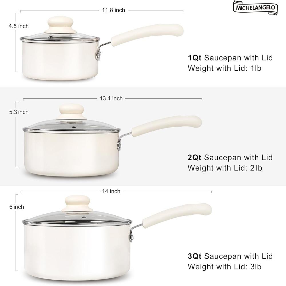 MICHELANGELO 1QT Ceramic Non-stick Milk Pot with Lid Home Cooking Pot Nonstick Sauce Pan Multipurpose Pot Non-Toxic Braising