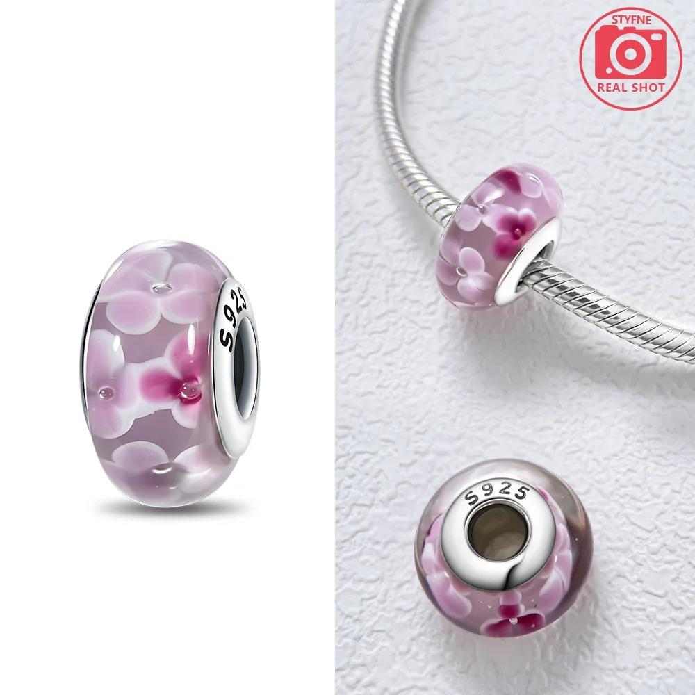 

Оригинальные Розовые Стеклянные Бусины Синие Романтичные Бусины Шармы из Серебра 925 Пробы для Женщин DIY Изготовление Украшений Браслет Подходит