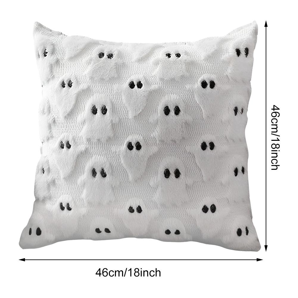 Ghost Pumpkin Soft Faux Fur Pillow Covers 18x18 Inch Soft Halloween Decor for Sofa Couch Bed Living Room, White Bright Orange