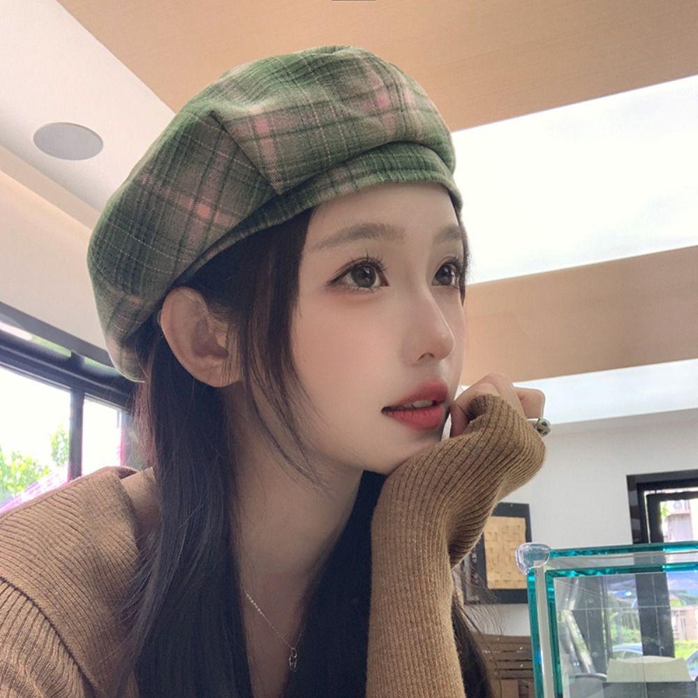 Y2K Plaid Beret Hat Street Style Painter Hat Casual Octagonal Hat  Girls