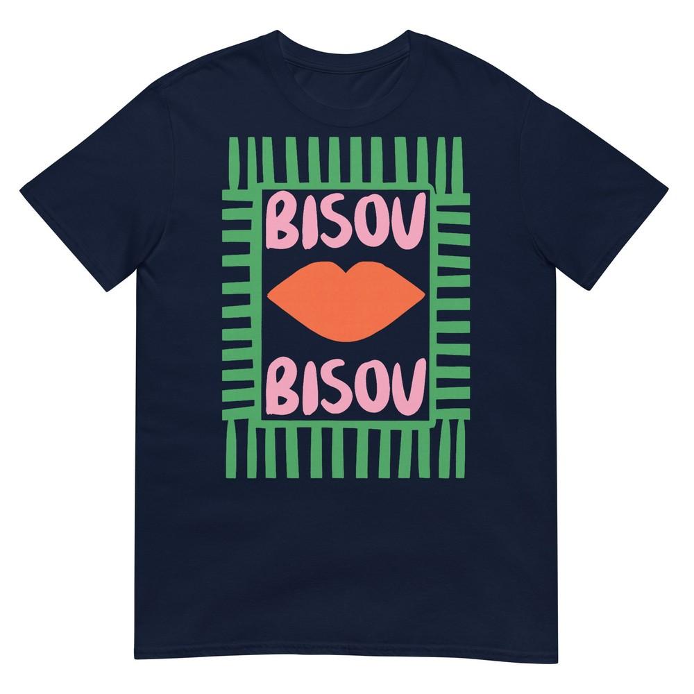 Retro French Bisous Paris Vacation Summer Vibes Tshirt S