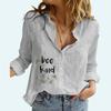 Women Fashion Button-up Blouse Summer&autumn Loose Cotton Linen Top Ladies Casual Bee Print Long Sleeve Shirt