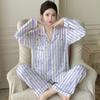 Girls' Simple Pajamas Winter Ice Silk Striped Love Long-Sleeved Loungewear Silk Small Fresh Suit