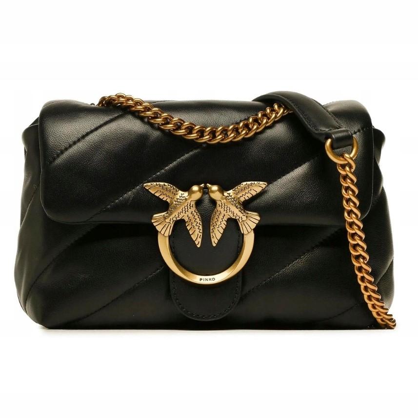 Pinko Black Leather Women's Classic Handbag Love Puff Mini Cl