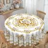 European Gold Rose Round Tablecloth, Waterproof Leave-In Polyester Dining Table Coffee Table Decorative Cloth, Rectangular Dining Table Cloth