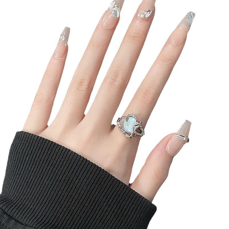 Niche Design Sense Ring Female Personality Opening Moonstone High Sense Opal Light Luxury Cold Wind Index Finger