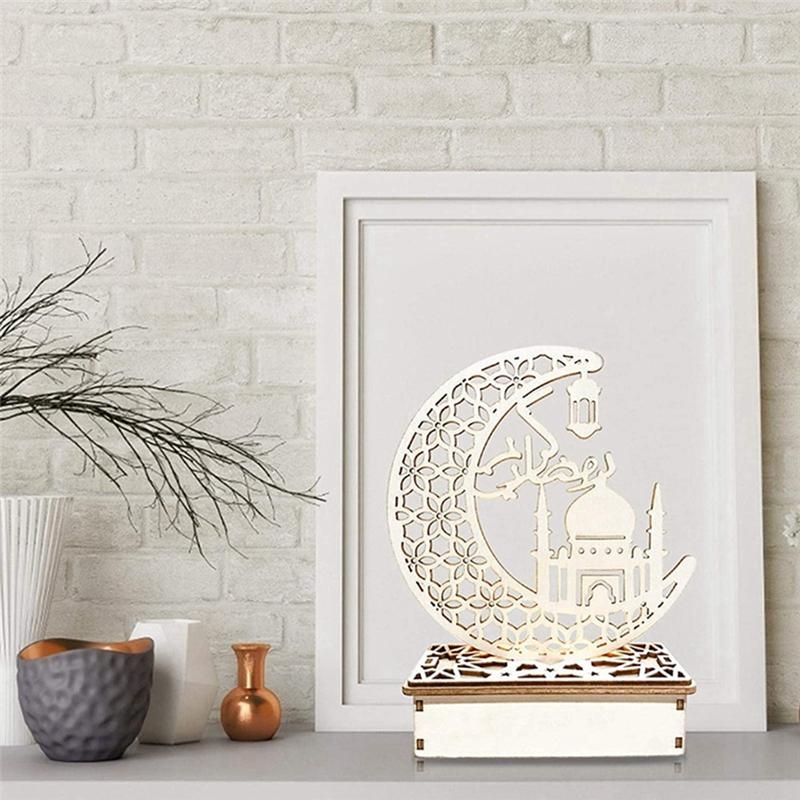 Good-Ramadan Eid Mubarak Wooden Ornament Lights Decorations For Home Islamic Muslim Party Eid Al-Adha Decor Eid Ornament