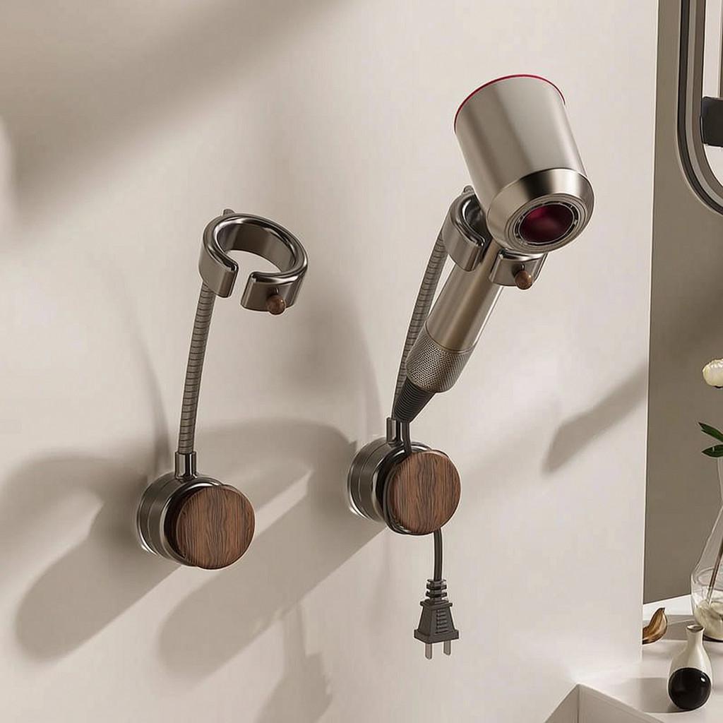 Plastic Wall Mount Hair Dryer Holder With Rotating Design For Bathroom Convenience