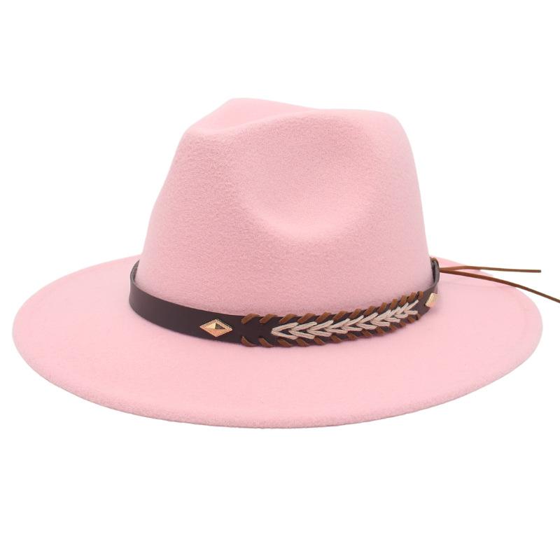 Cross-Border New Woolen Jazz Hat With Felt Hat Large Brim Fashion Top Hat Couple British Gentleman And Lady Hat