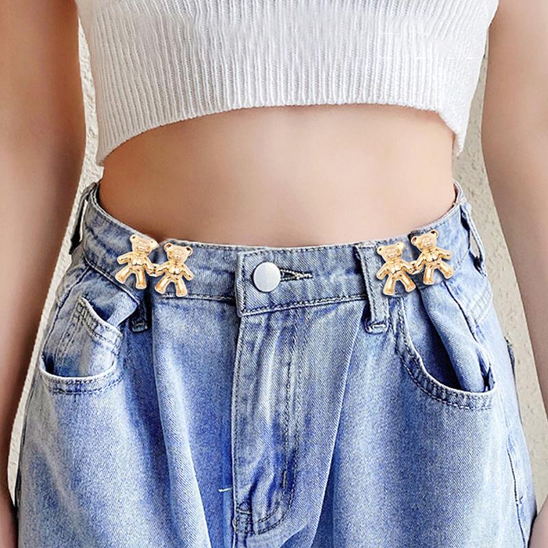 5Pcs Nail-free Jeans Bear Waist Buckle Removable Closing Artifact Invisible Snap Button Tightening Waistband Pant Adjustable
