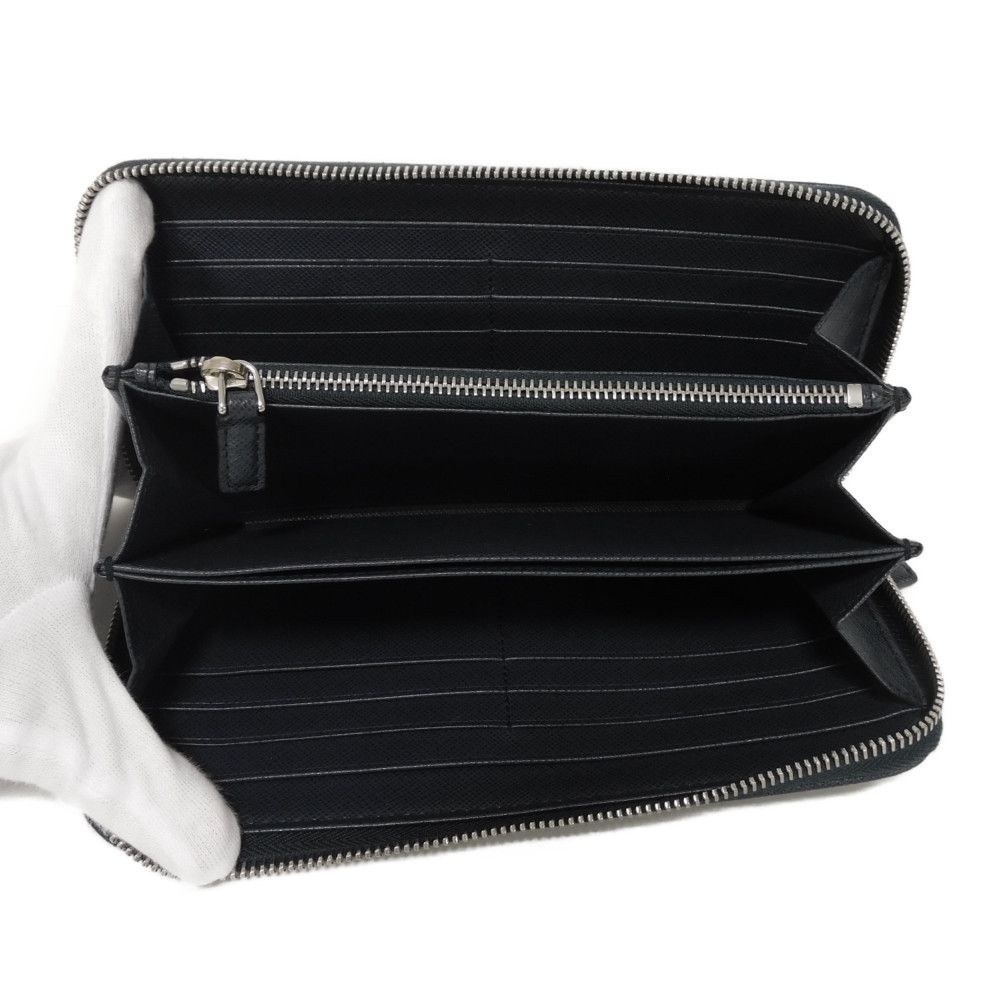Used 11569 Saffiano Zip Around Wallet 2ML317 PN9 F0216 7940 Navy Zip Around Logo Embossed Baltic Unisex from Japan