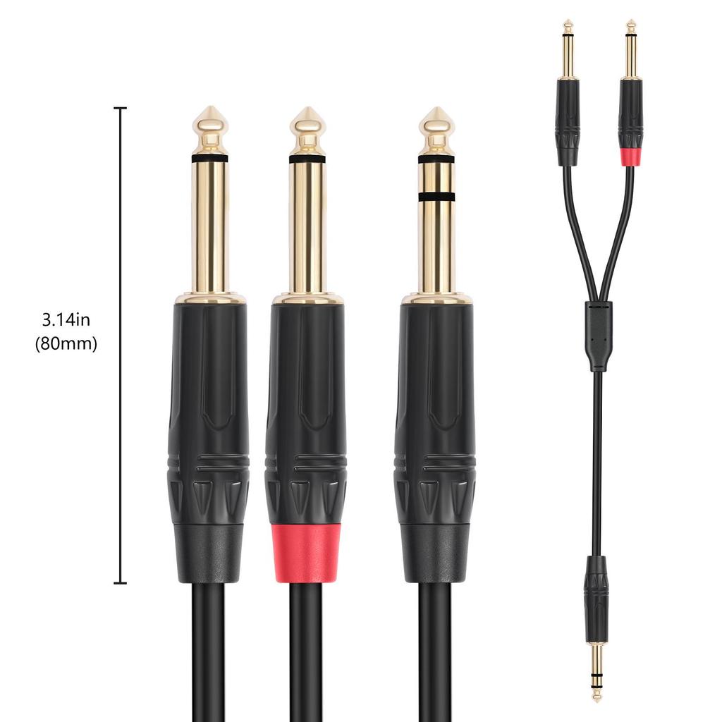3D 6.35mm Male To Dual 6.35mm Y-Type Audio Mixer Cable, Large Three-Core Splitter