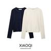 Fashion Style 2024 Fall and Winter New Women's Clothing Versatile Contrast Color Trim Long Sleeves Round Neck Knitwear 5536202