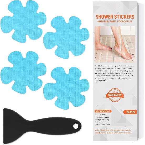 Non Slip Bathtub Stickers, 24 PCS Shower Stickers for Safety Bathroom Tubs, Bathtub Non Slip Stickers and Adhesive Decals Scraper for Bath Tub,