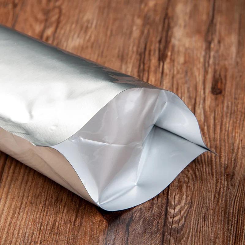 50 Stück silberfarbene Beutel aus Aluminiumfolie, wiederverschließbar, matt, stehend, für Lebensmittelverpackungen, selbstversiegelte Plastikbeutel mit Reißverschluss und breitem Boden