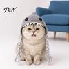 Pet Daily Fun Headband Funny Shark Cat Hat, Crocheted Hat with Braided Animal Shaped Dog Straps, Soft Cute Knitted for Cats Small Dogs Photography